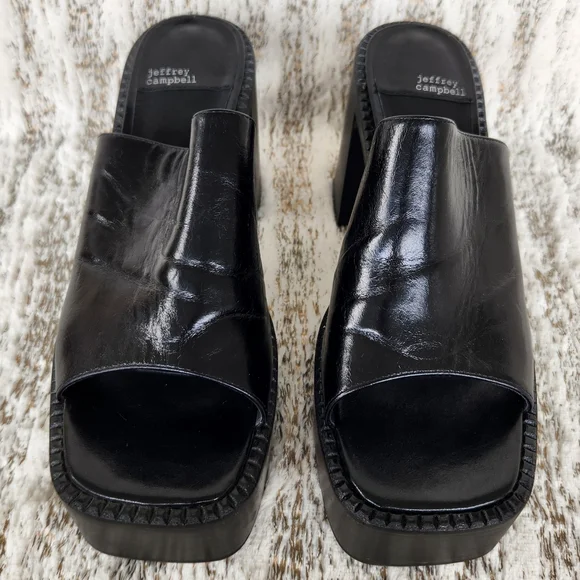 Jeffrey Campbell "Concert Platform Mule" Sandal Black Leather | Women's Size 10 - Picture 4 of 13